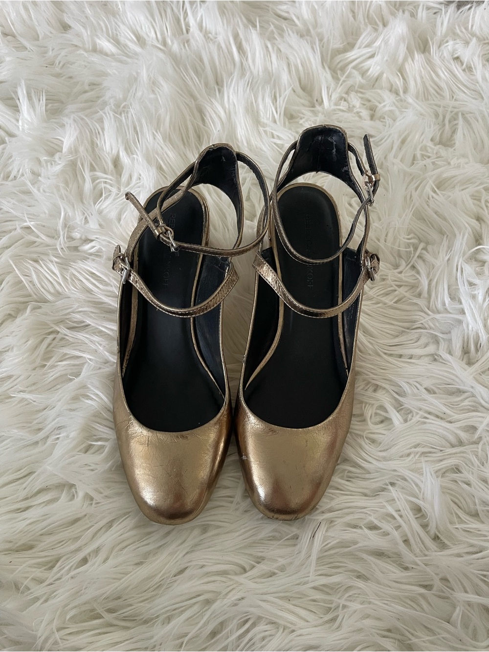 Rebecca Minkoff Metallic Gold Ankle-Strap Heels